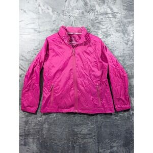 LL Bean Womens Windbreaker Jacket XL Pink Full Zip Hooded Ripstop